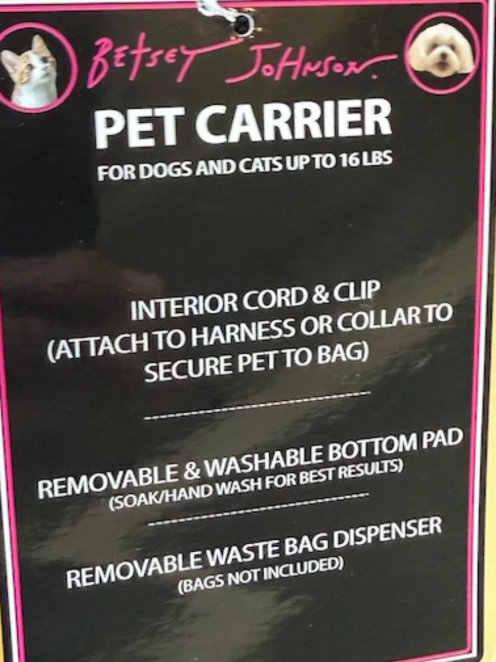 New! Betsy Johnson Pet Carrier Quilted Hearts in Black